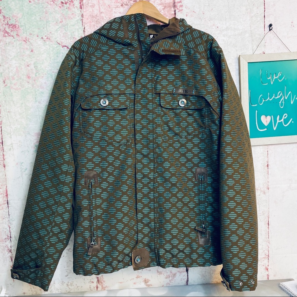 Men's Patterned Hooded Jacket in Olive & Teal